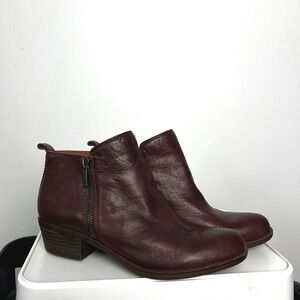 Lucky Brand Basel Burgundy Leather Ankle Boots Womens 7M LK-Maroon Booties